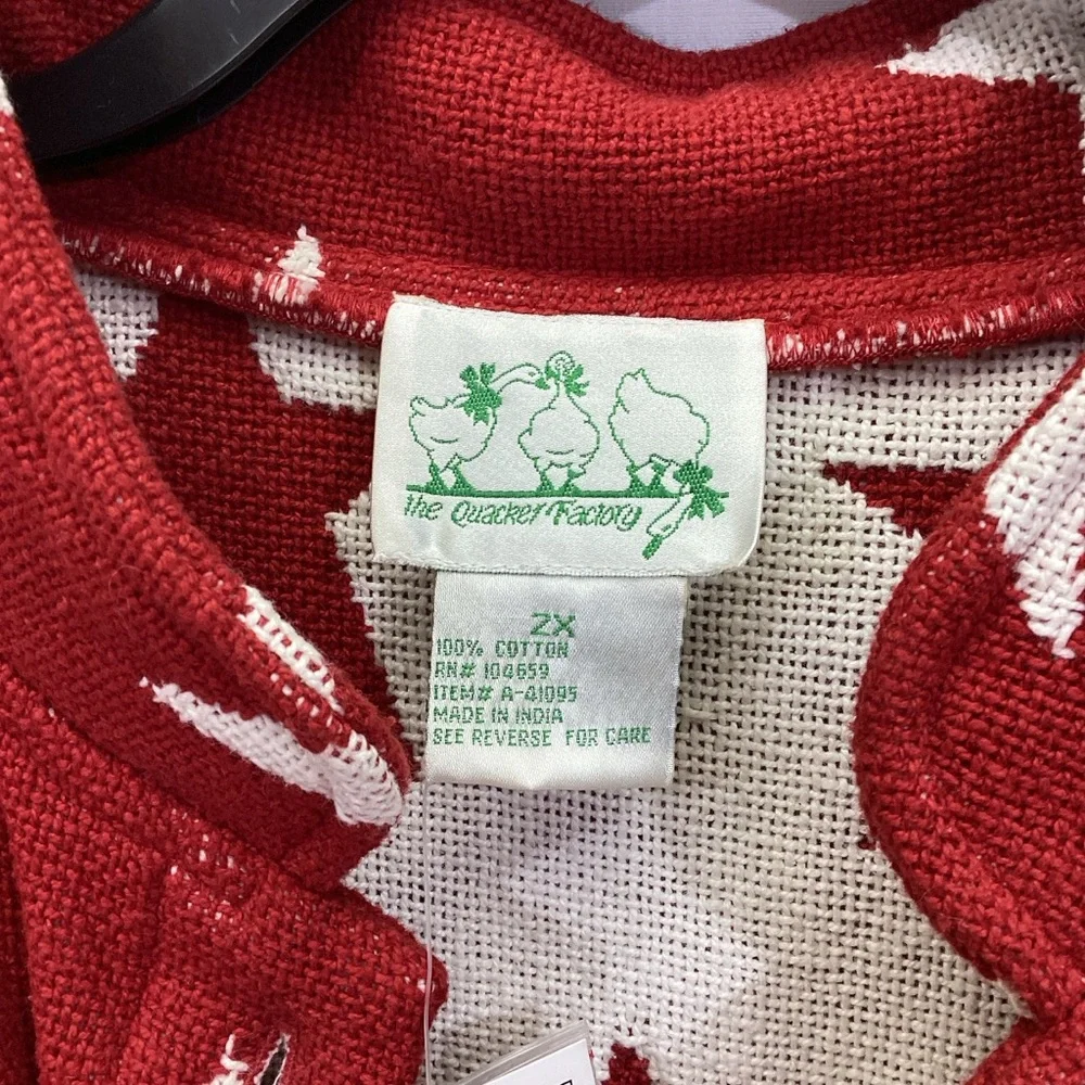 New Quacker Factory Red with White Stars Button Up Woven Jacket 2X Patriotic - Picture 3 of 13